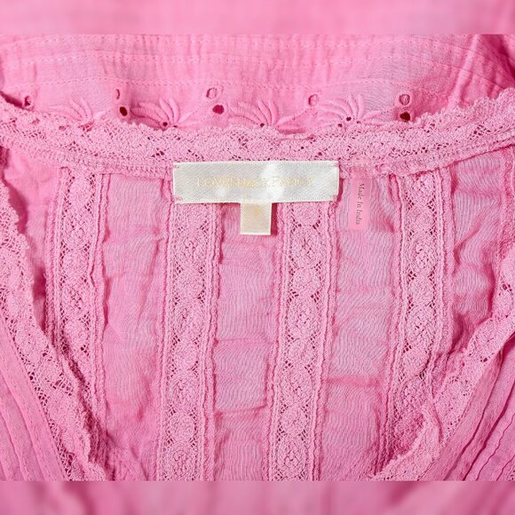 LoveShackFancy Gwen Heritage Mini Dress S 6 Embroidered Cotton Pink Short 42378 - Picture 5 of 6